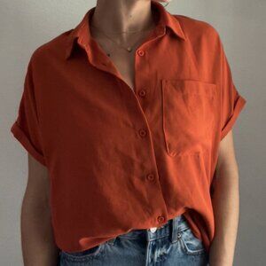 SHEIN | Burnt Orange Button-Down Blouse – 70s Vibes, Short Sleeve